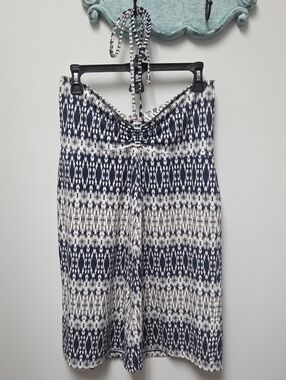 Eddie Bauer Navy and White  Patterned Halter Dress